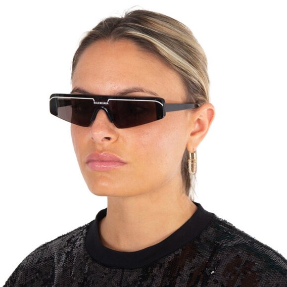 Balenciaga BB0003S 012 Shield Sunglasses - Brown/Bronze Mirror